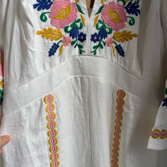 Boden Una embroidered White Maxi Dress 100% Linen - Picture 6 of 16